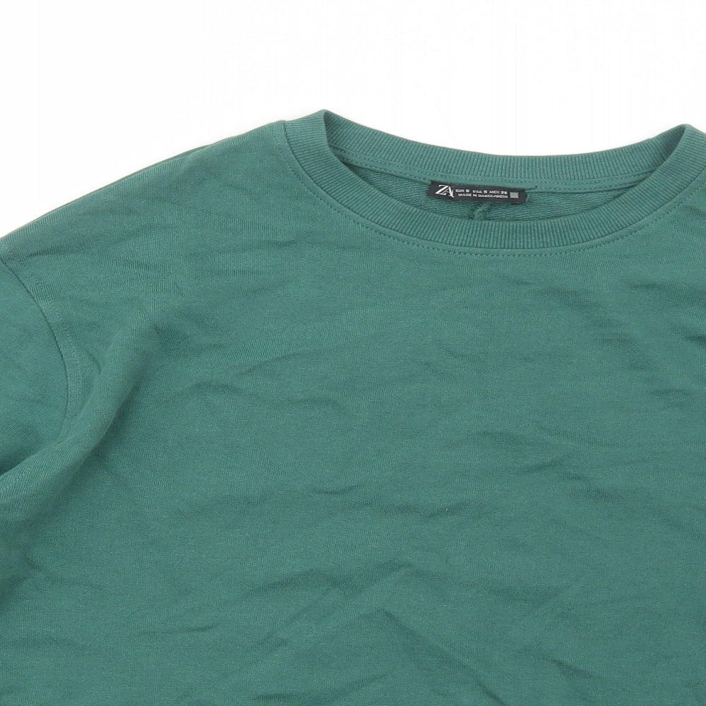 Zara Womens Green Cotton Pullover Sweatshirt Size S Pullover