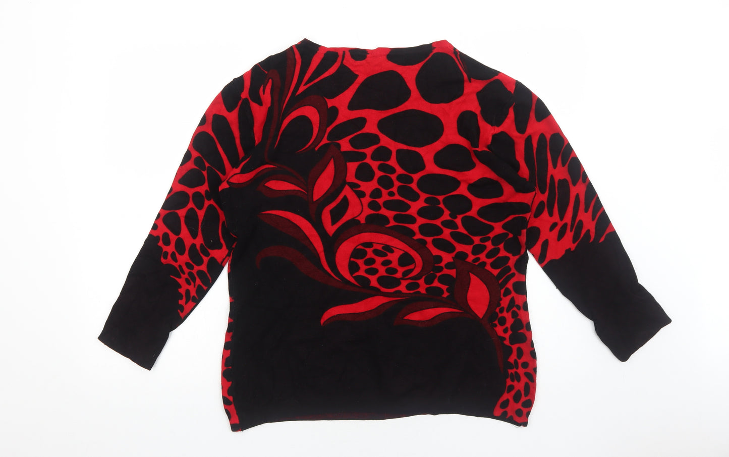 Just Elegance Womens Red Round Neck Geometric Viscose Pullover Jumper Size XL