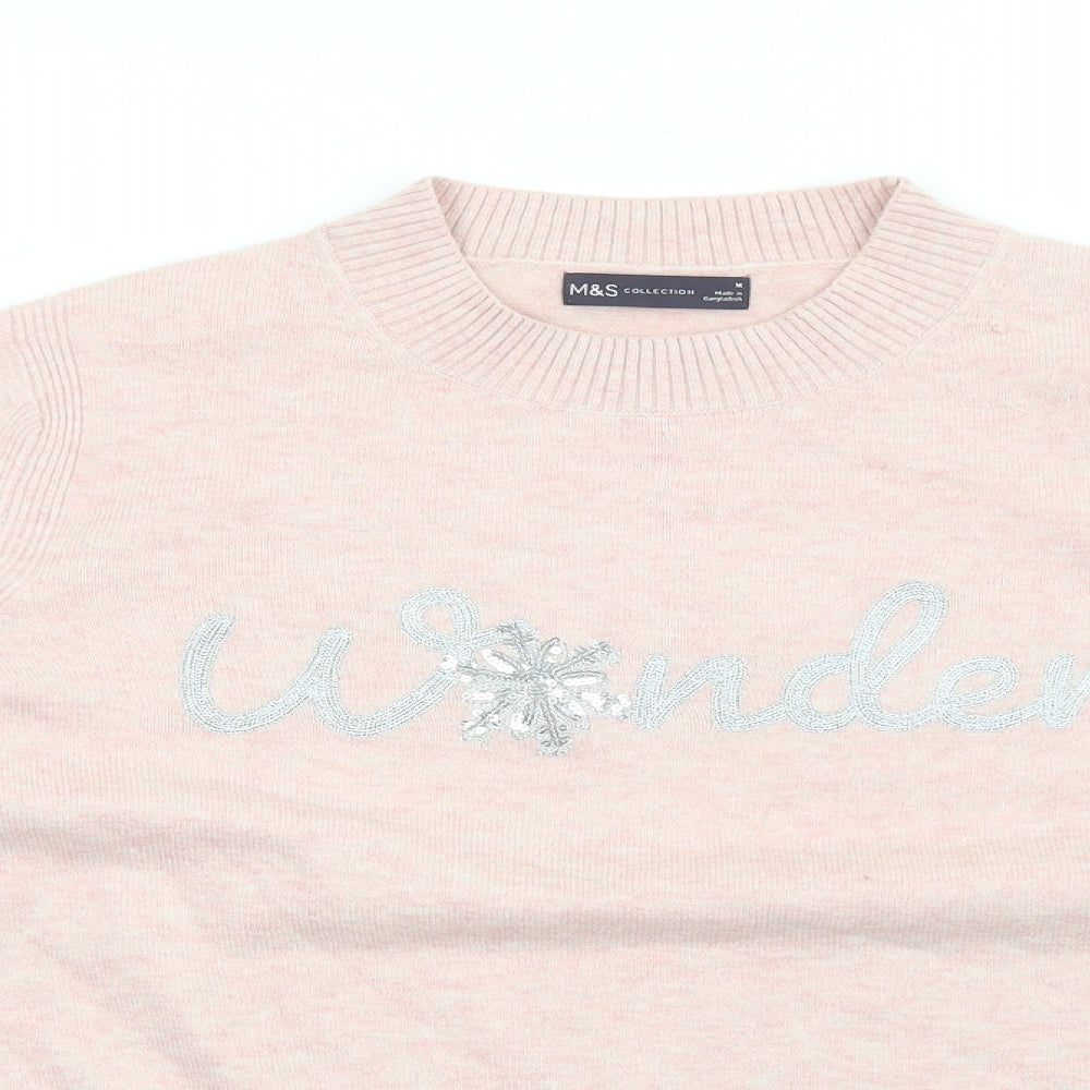 Marks and Spencer Womens Pink Round Neck Acrylic Pullover Jumper Size M