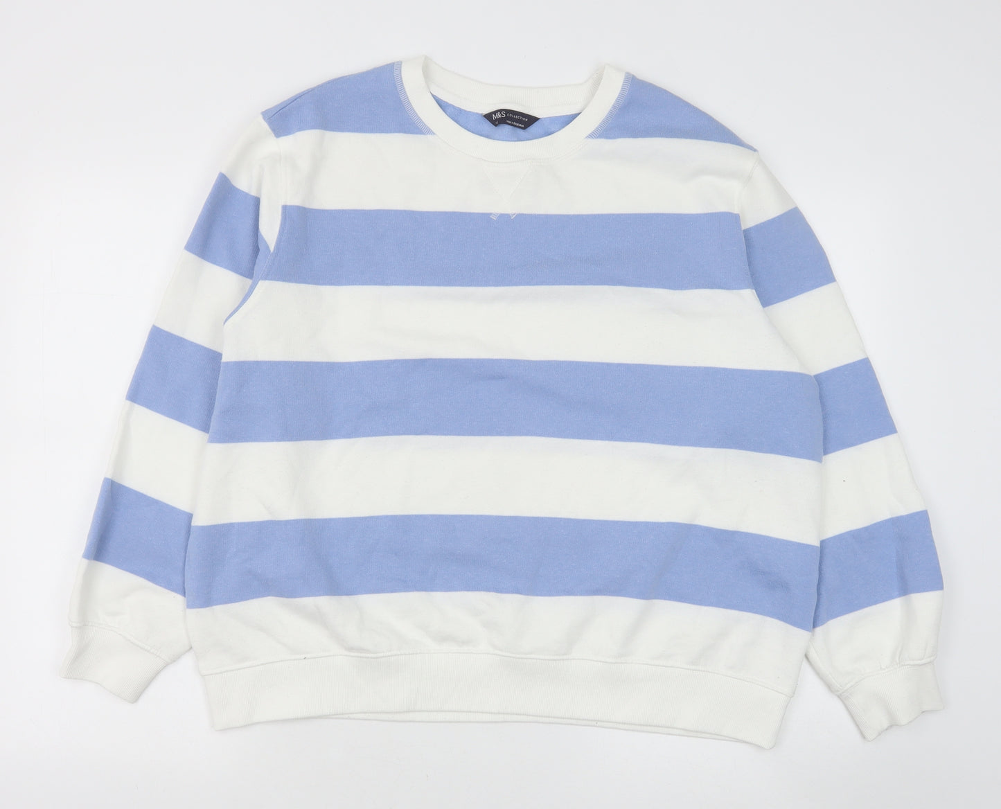 Marks and Spencer Womens Blue Striped Cotton Pullover Sweatshirt Size 16 Pullover