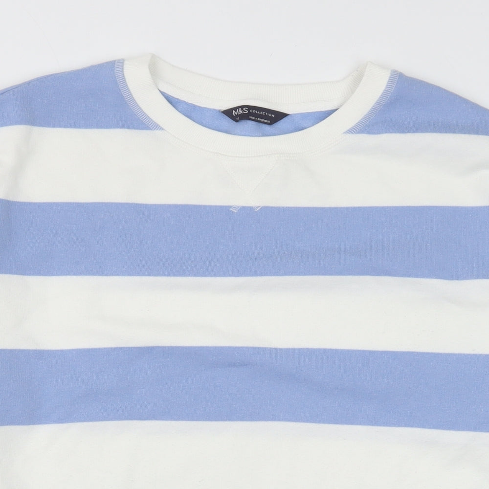 Marks and Spencer Womens Blue Striped Cotton Pullover Sweatshirt Size 16 Pullover