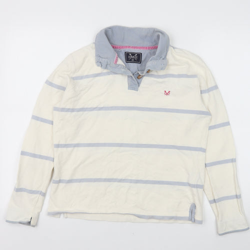 Crew Clothing Womens Ivory Striped 100% Cotton Pullover Sweatshirt Size 10 Button