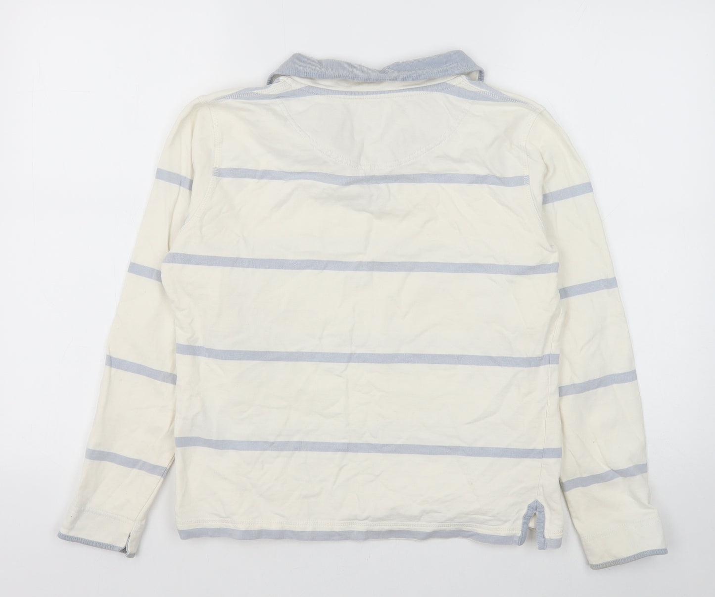 Crew Clothing Womens Ivory Striped 100% Cotton Pullover Sweatshirt Size 10 Button