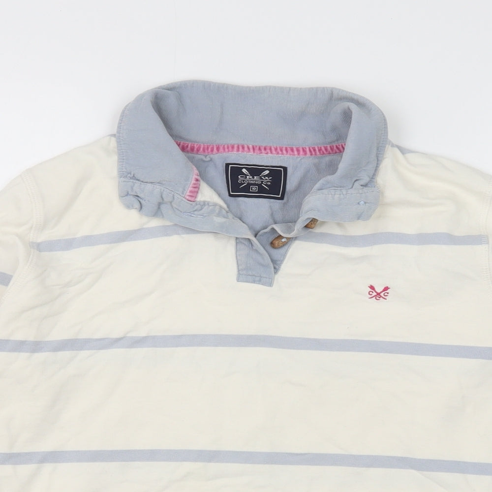 Crew Clothing Womens Ivory Striped 100% Cotton Pullover Sweatshirt Size 10 Button