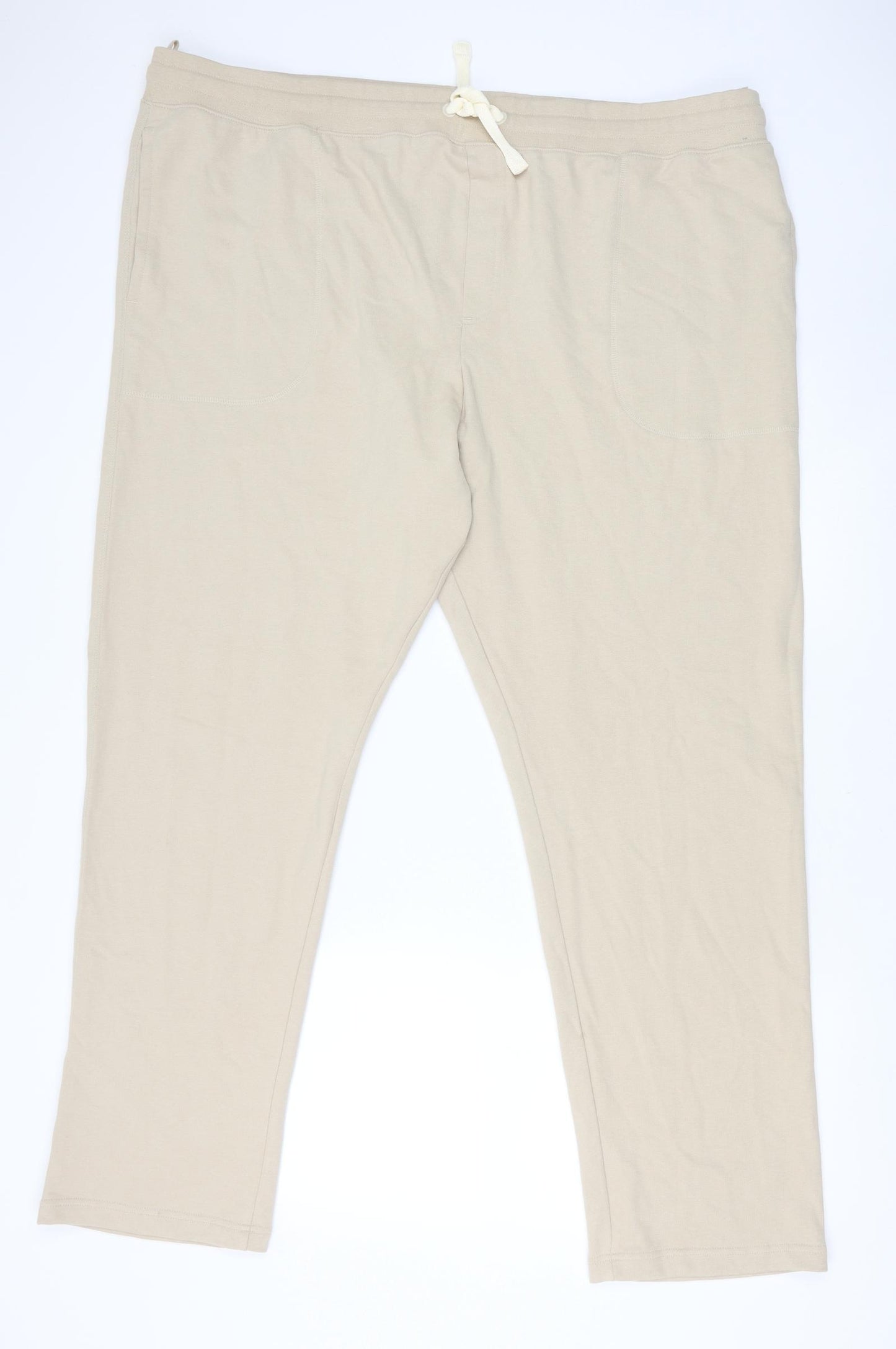 Marks and Spencer Mens Beige Cotton Jogger Trousers Size 3XL Regular Drawstring