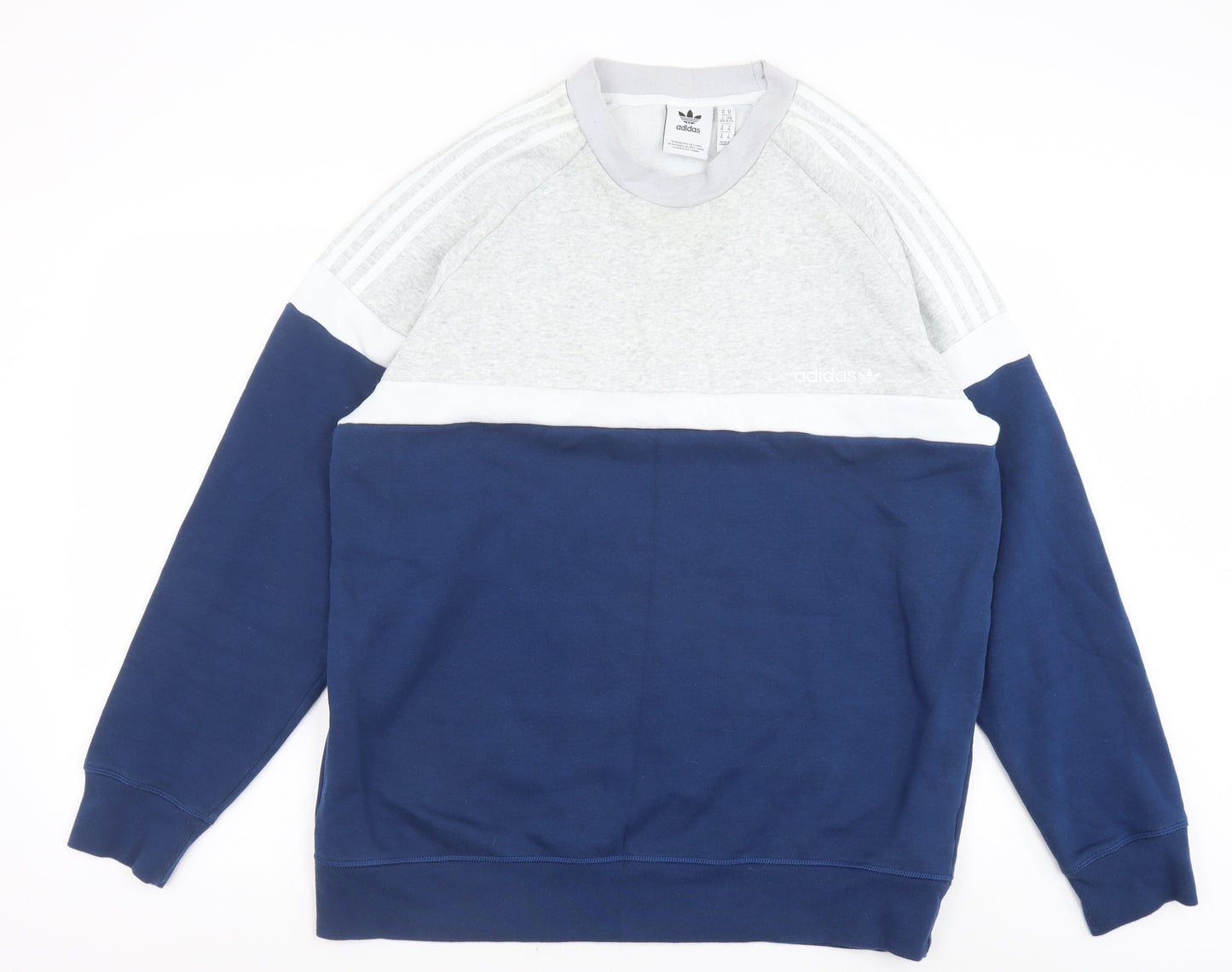 adidas Mens Blue Cotton Pullover Sweatshirt Size XL - Colourblock
