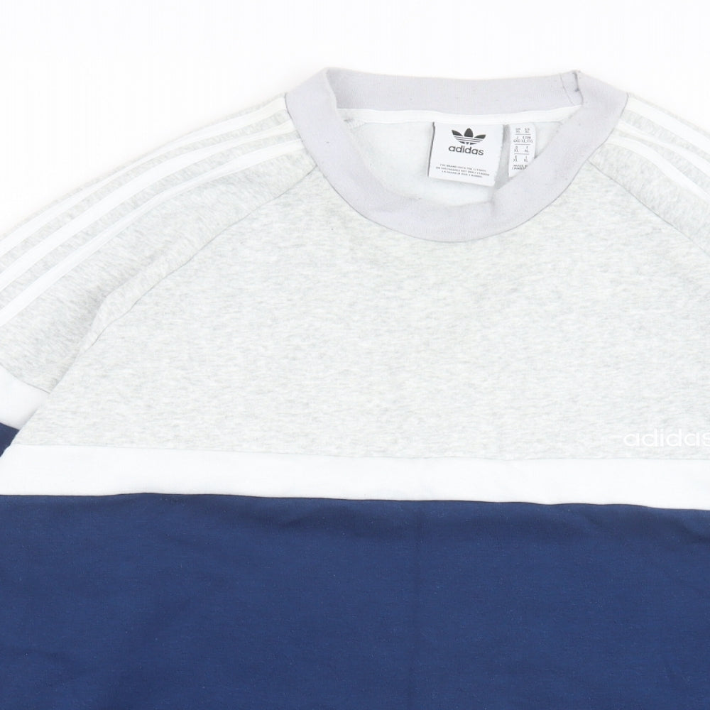 adidas Mens Blue Cotton Pullover Sweatshirt Size XL - Colourblock
