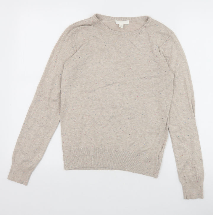 H&M Womens Beige Boat Neck Chlorofibre Pullover Jumper Size XS - Multicolour Fleck