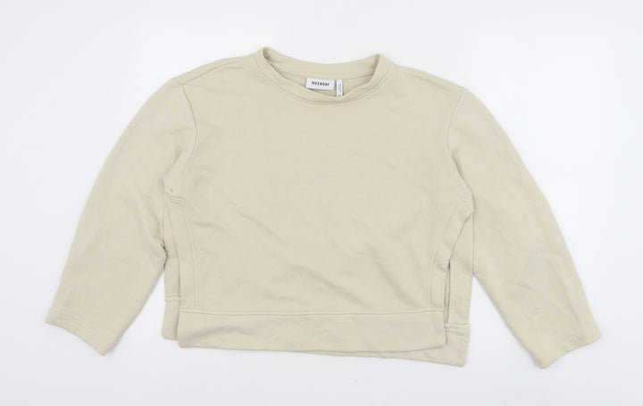 Weekday Womens Beige 100% Cotton Pullover Sweatshirt Size XS Pullover - Cropped