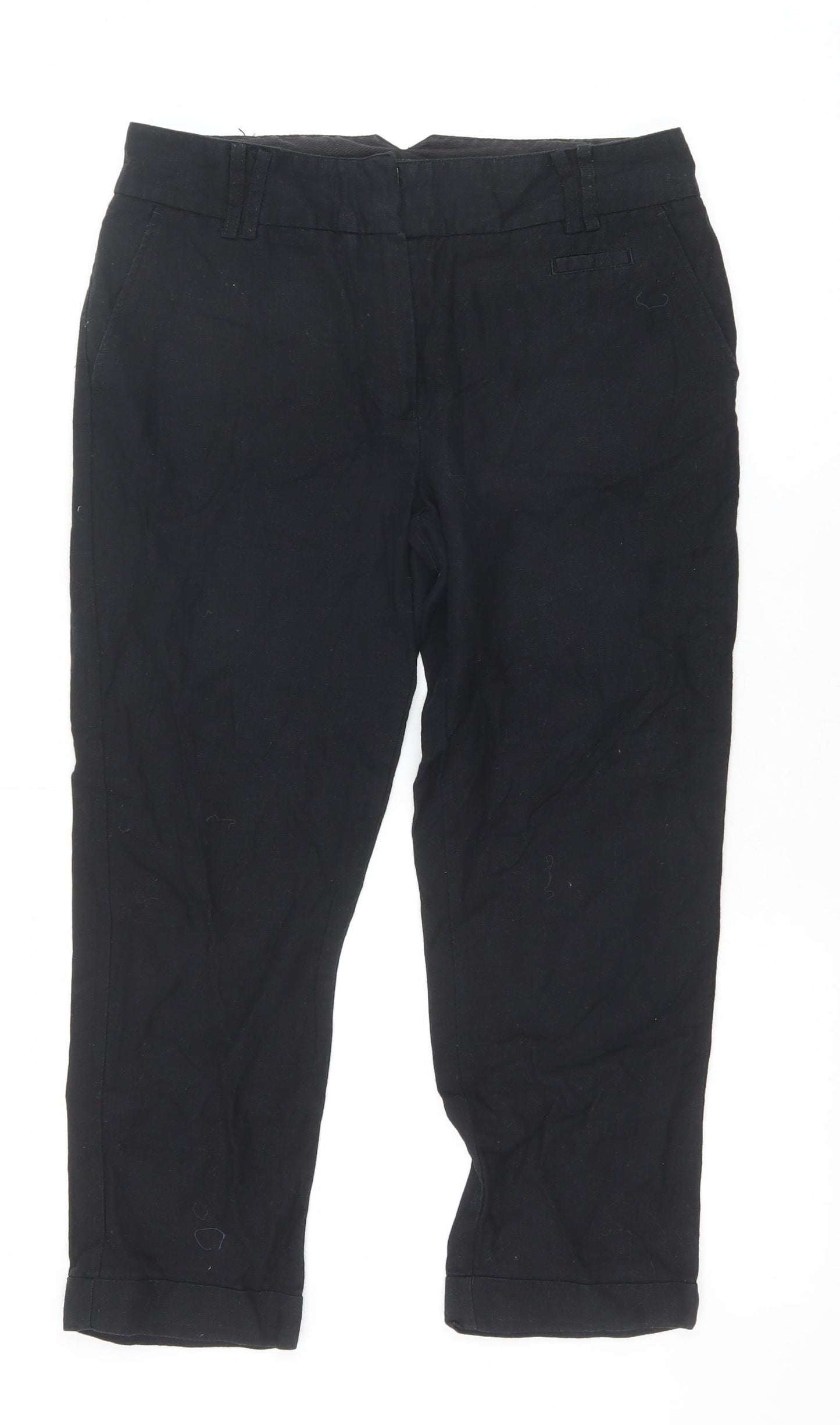NEXT Womens Black Linen Trousers Size 12 Regular Zip
