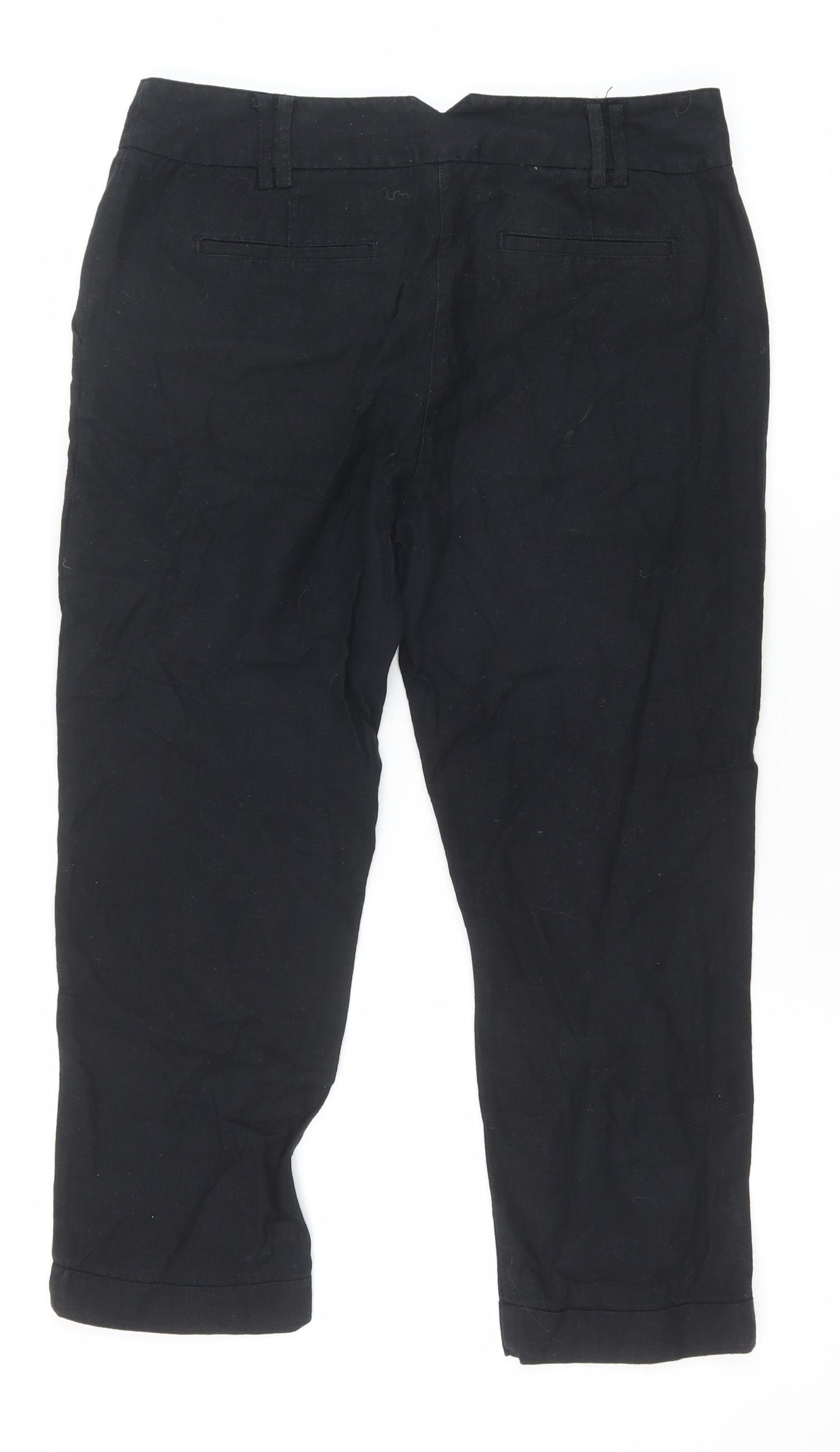 NEXT Womens Black Linen Trousers Size 12 Regular Zip