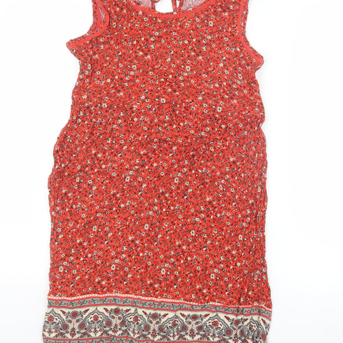 George Womens Red Floral Viscose A-Line Size 8 Round Neck Tie