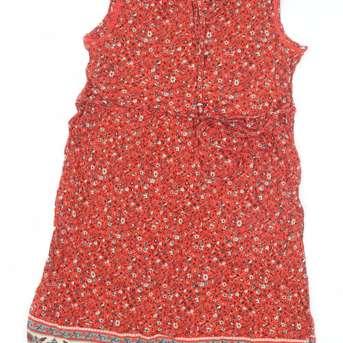 George Womens Red Floral Viscose A-Line Size 8 Round Neck Tie