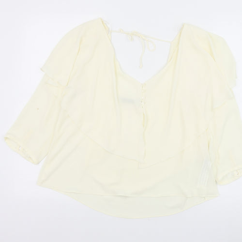 Zara Womens Ivory Polyester Basic Blouse Size M V-Neck