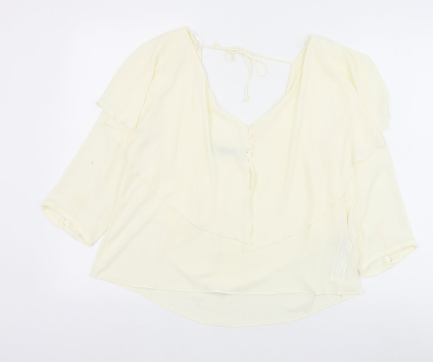 Zara Womens Ivory Polyester Basic Blouse Size M V-Neck
