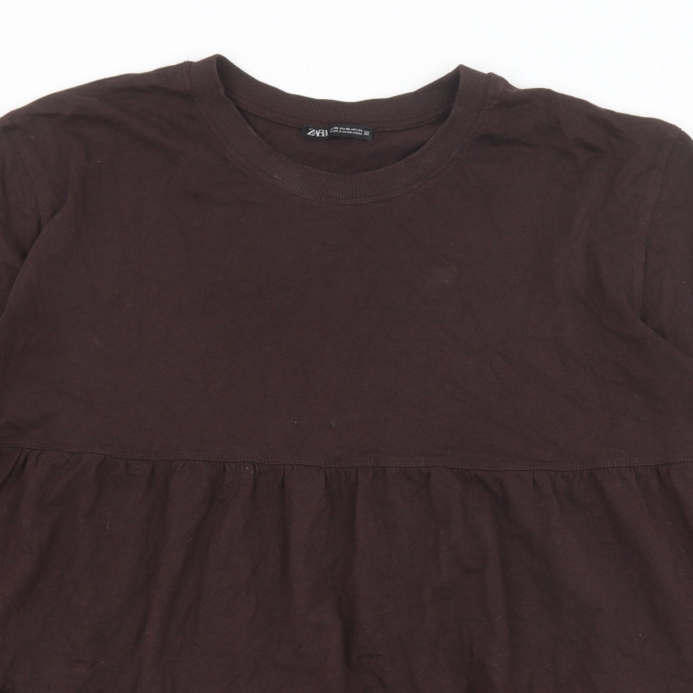 Zara Womens Brown Cotton Jumper Dress Size XL Round Neck Pullover