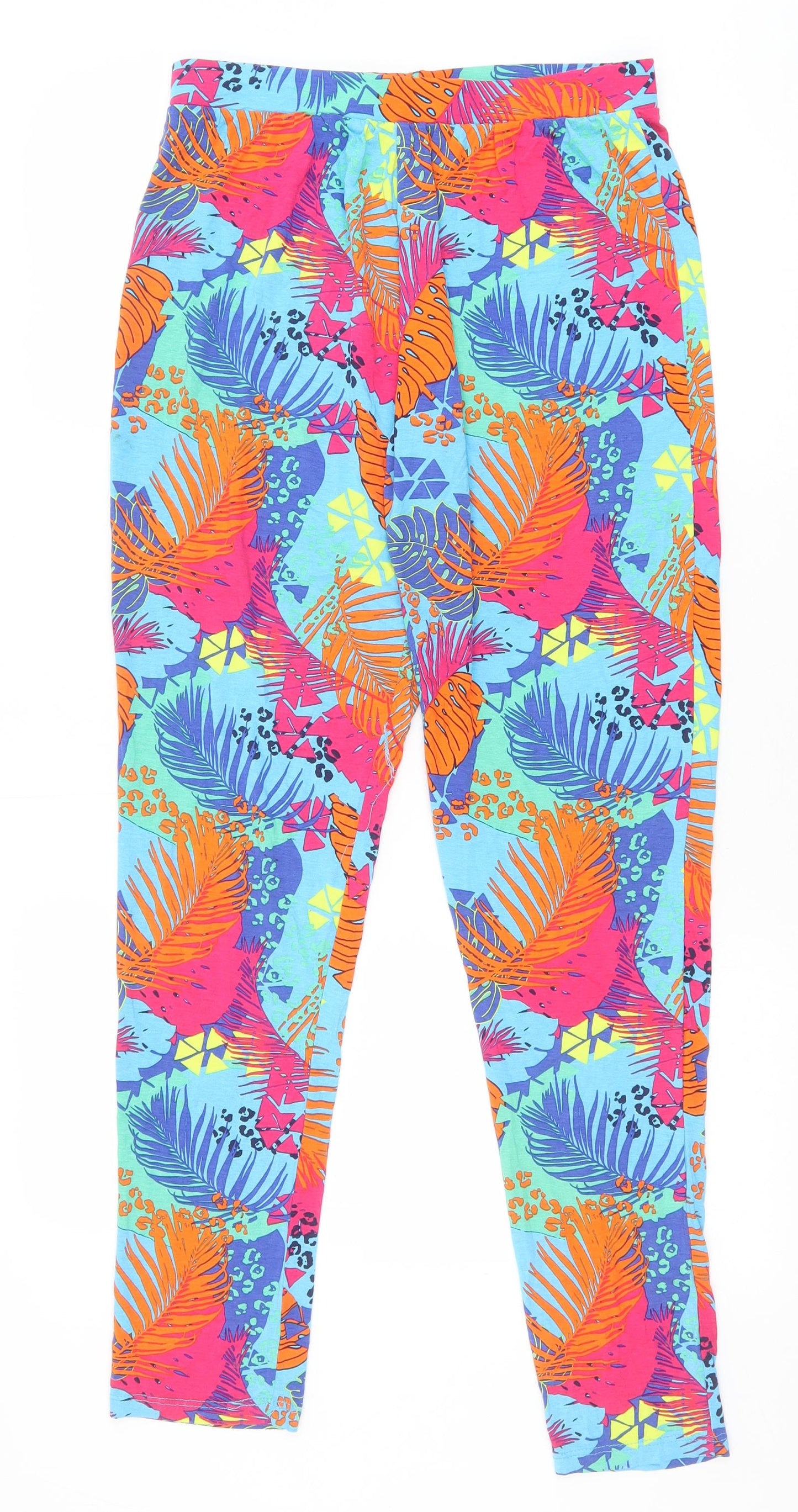 George Womens Multicoloured Geometric Viscose Jogger Leggings Size S - Palm Leaf Print