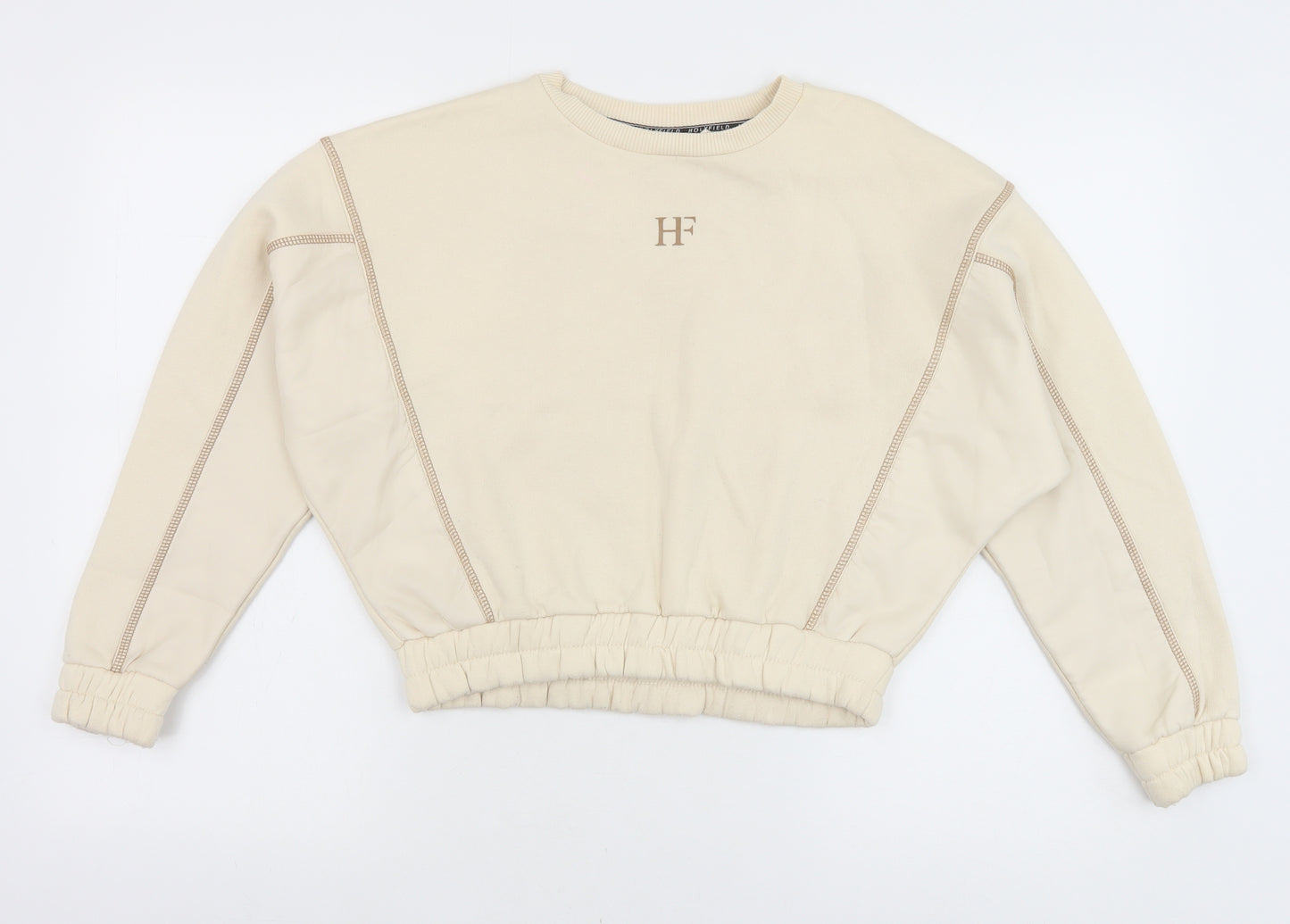 HOLYFIELD Girls Beige Cotton Pullover Sweatshirt Size 11 Years Pullover - Contrast Stitching