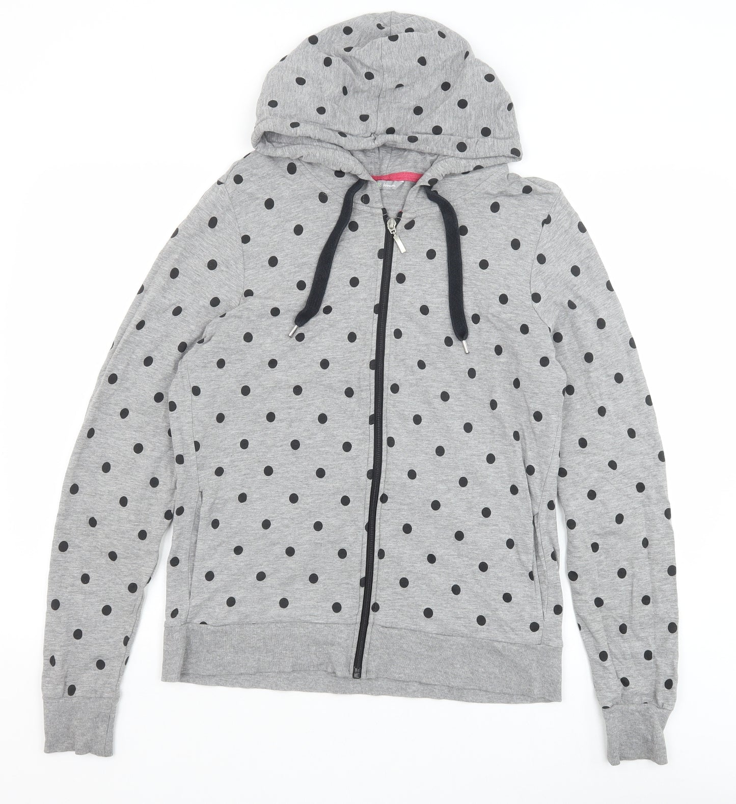 Marks and Spencer Womens Grey Polka Dot Cotton Full Zip Hoodie Size 16 Zip