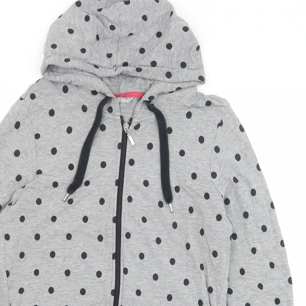 Marks and Spencer Womens Grey Polka Dot Cotton Full Zip Hoodie Size 16 Zip