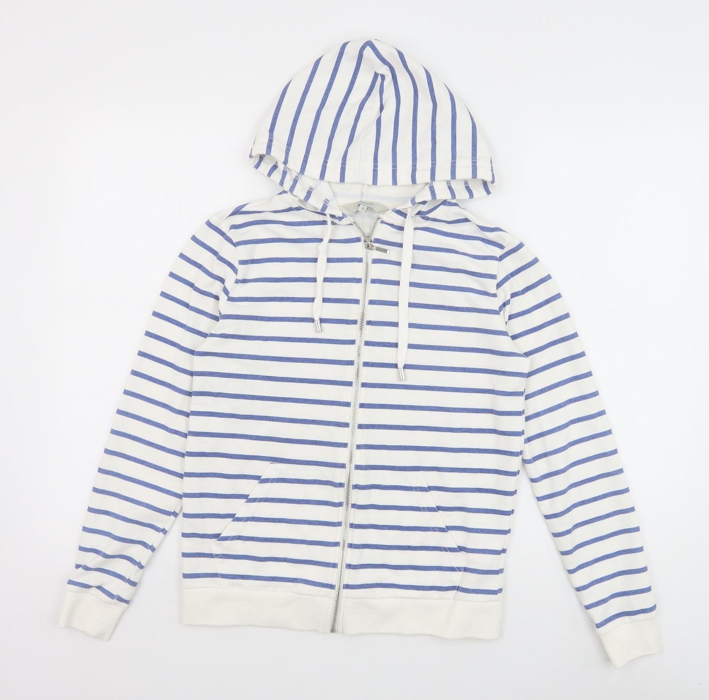 Peacocks Womens White Striped Cotton Full Zip Hoodie Size 10 Zip