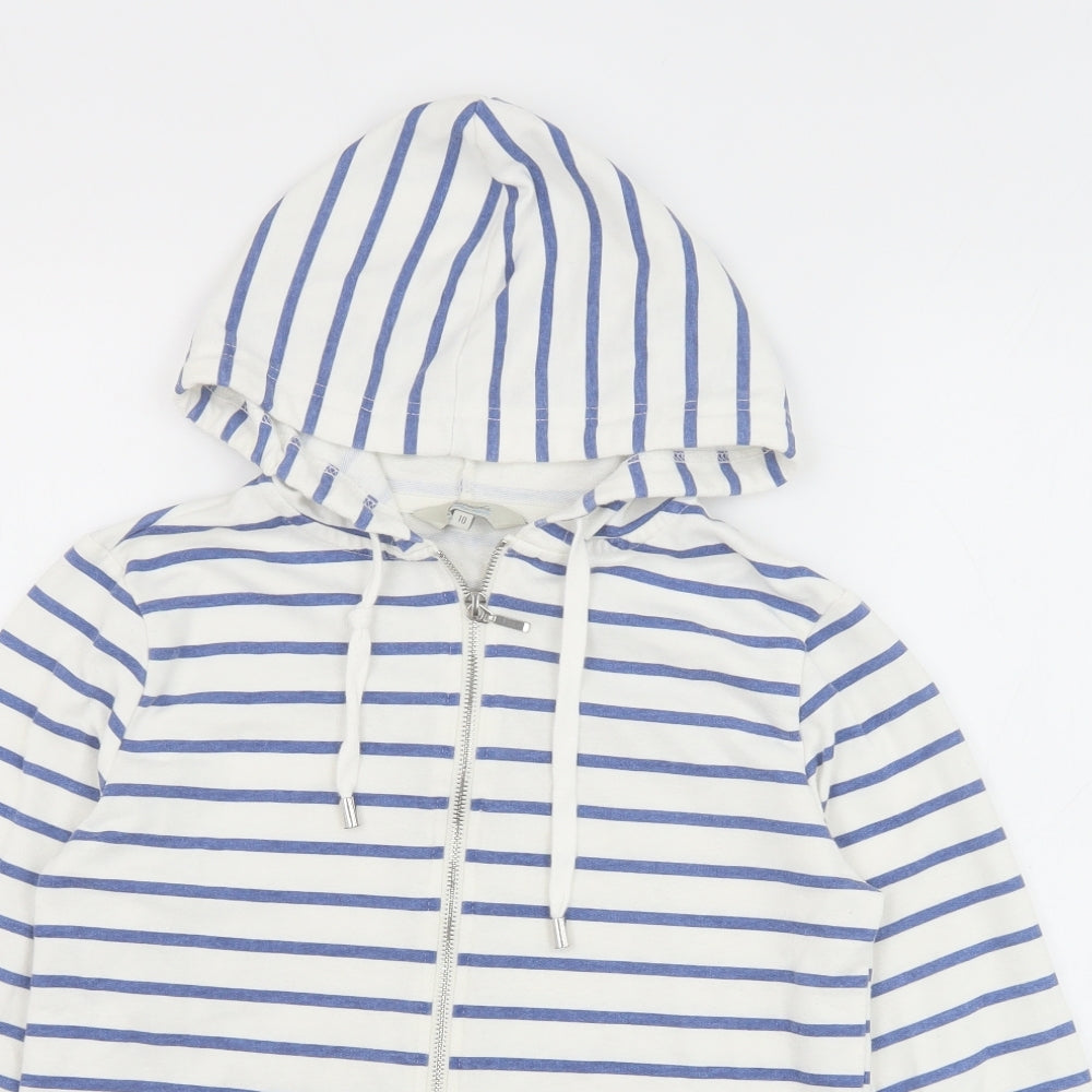 Peacocks Womens White Striped Cotton Full Zip Hoodie Size 10 Zip