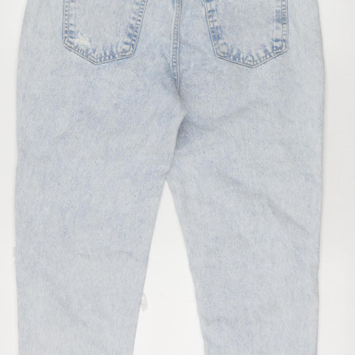 New Look Womens Blue Cotton Mom Jeans Size 12 Regular Zip - Open Knee