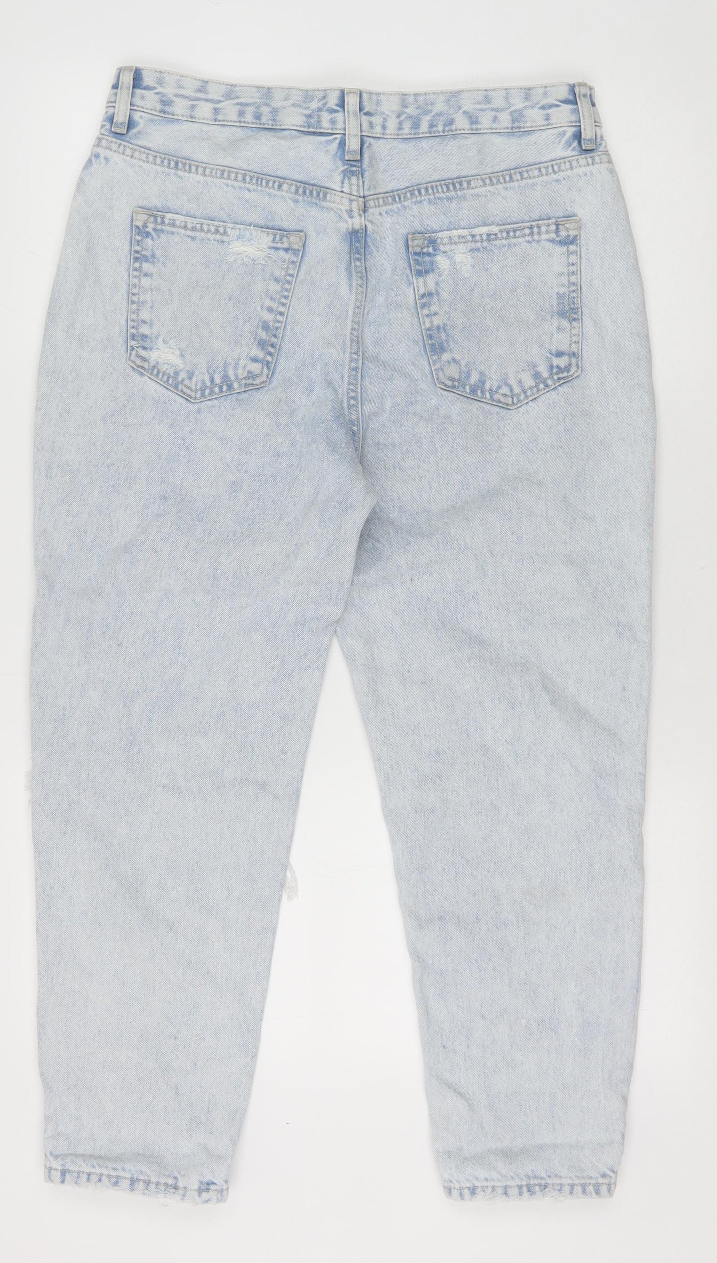 New Look Womens Blue Cotton Mom Jeans Size 12 Regular Zip - Open Knee