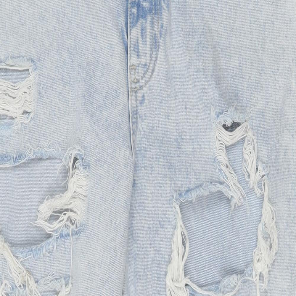 New Look Womens Blue Cotton Mom Jeans Size 12 Regular Zip - Open Knee