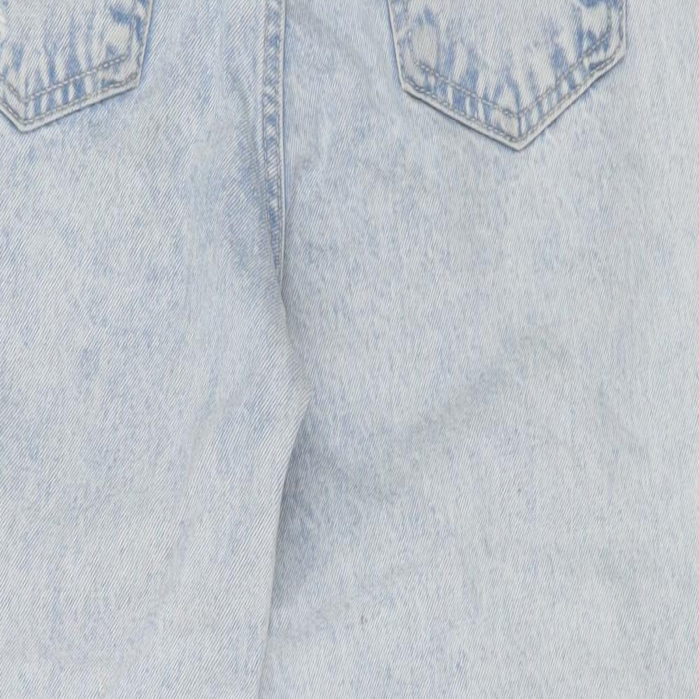 New Look Womens Blue Cotton Mom Jeans Size 12 Regular Zip - Open Knee