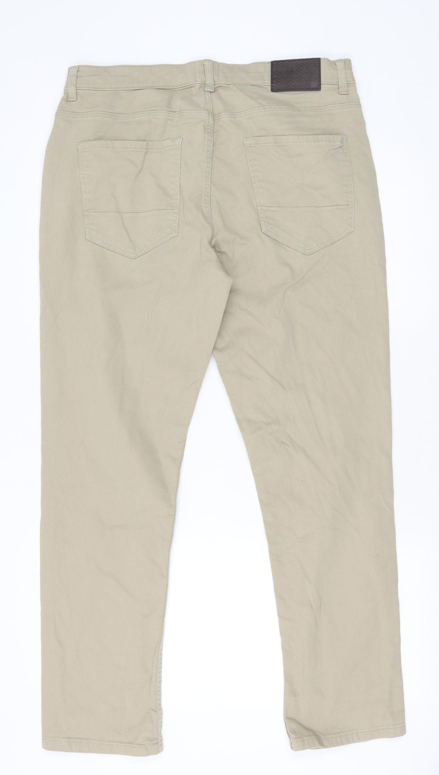 NEXT Mens Beige Cotton Straight Jeans Size 34 in Slim Button