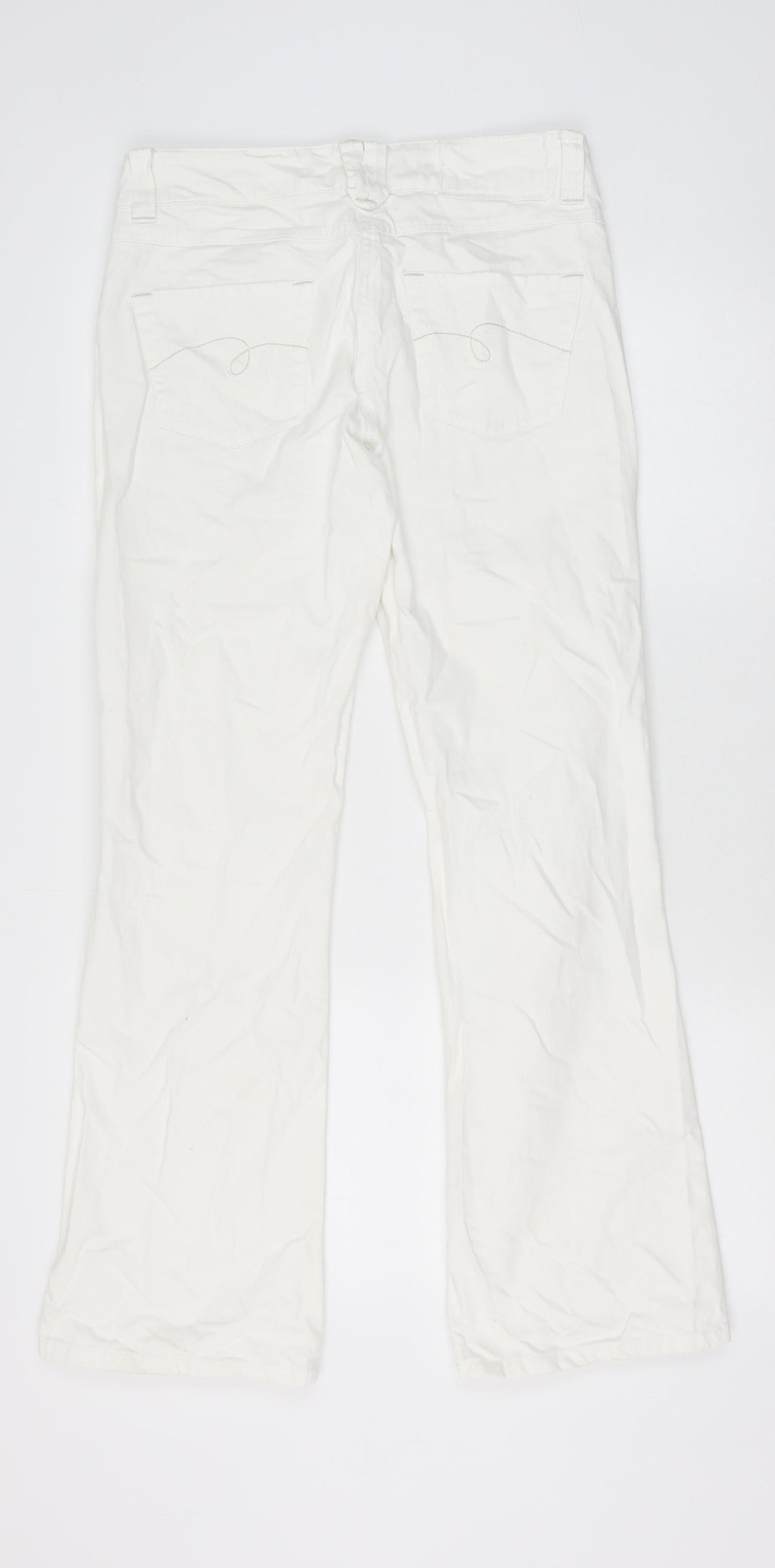 George Womens White Cotton Bootcut Jeans Size 12 Regular Zip