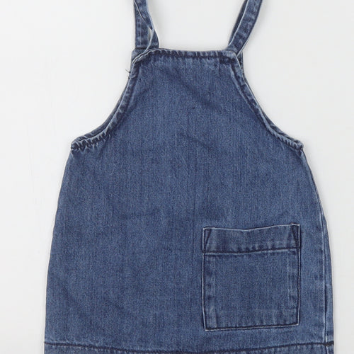 NEXT Blue 100% Cotton Pinafore/Dungaree Dress Size 12-18 Months Square Neck Button
