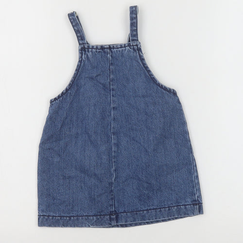 NEXT Blue 100% Cotton Pinafore/Dungaree Dress Size 12-18 Months Square Neck Button
