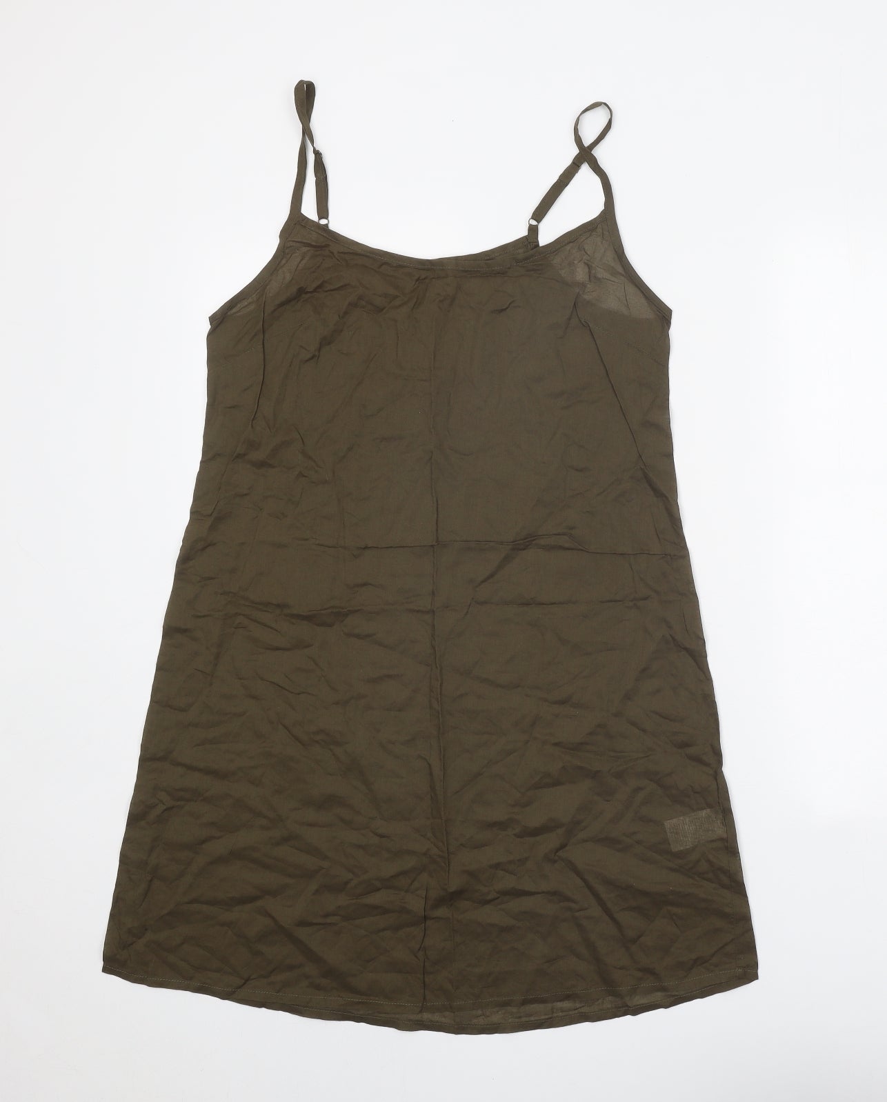 Wrap Womens Green 100% Cotton Slip Dress Size 12 Round Neck Pullover