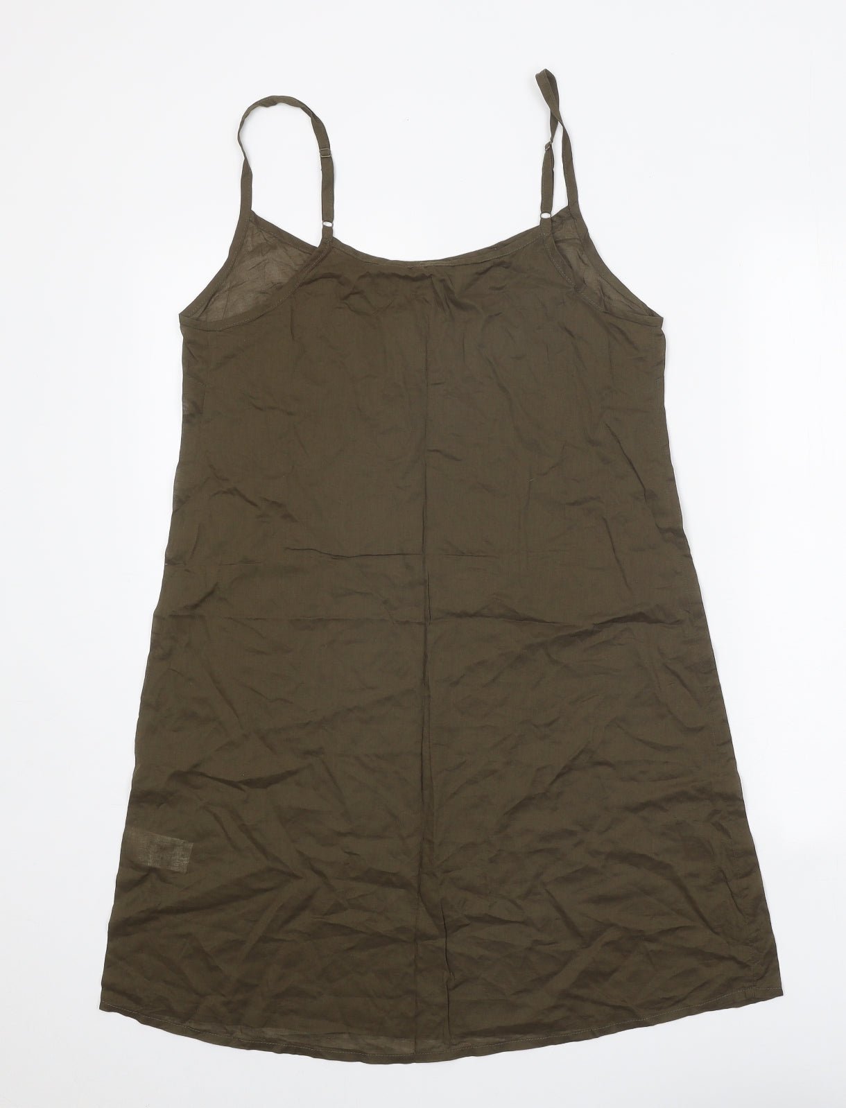 Wrap Womens Green 100% Cotton Slip Dress Size 12 Round Neck Pullover