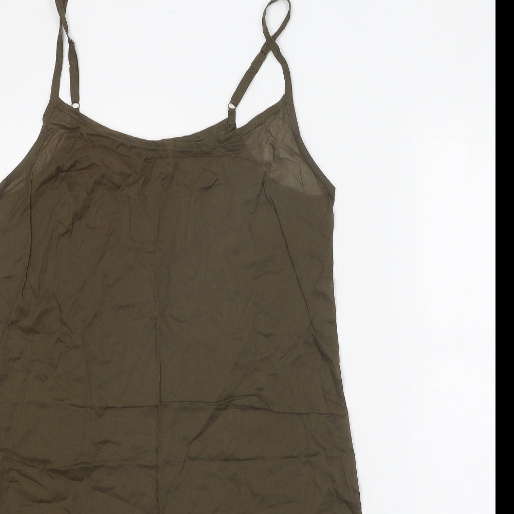 Wrap Womens Green 100% Cotton Slip Dress Size 12 Round Neck Pullover