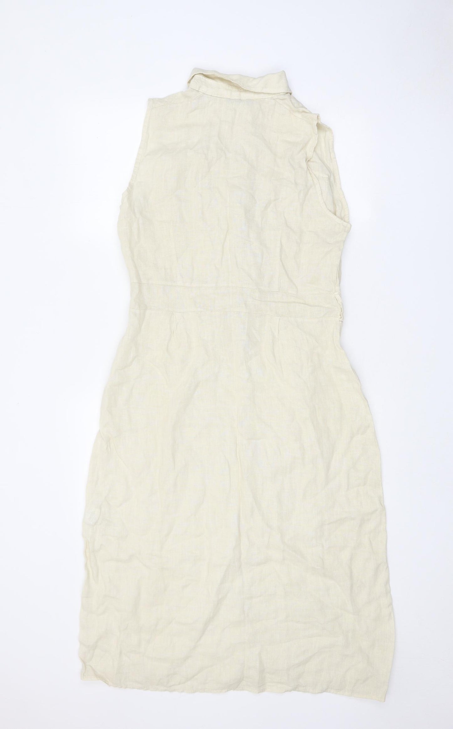 Made in Italy Womens Beige Linen Shirt Dress Size M Collared Button