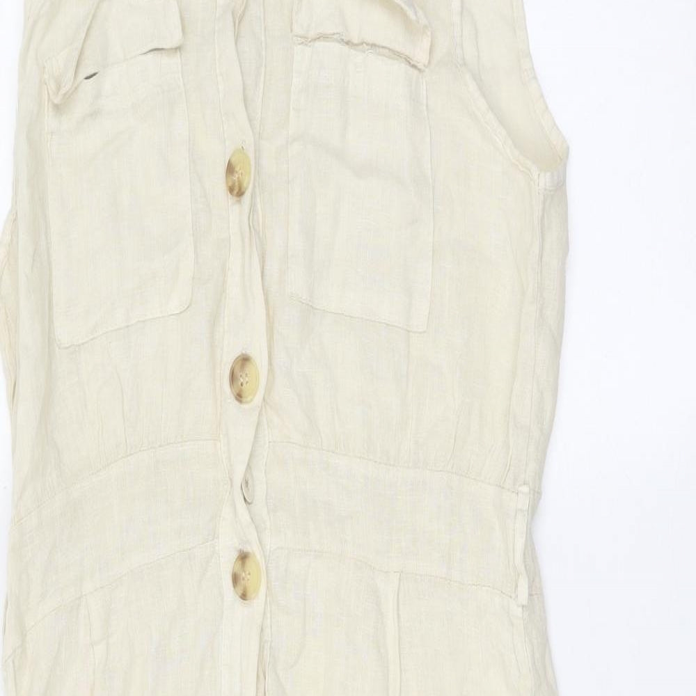 Made in Italy Womens Beige Linen Shirt Dress Size M Collared Button