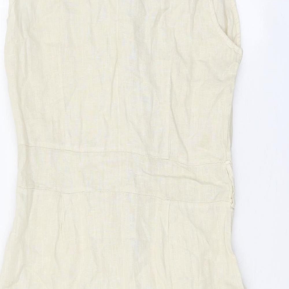 Made in Italy Womens Beige Linen Shirt Dress Size M Collared Button