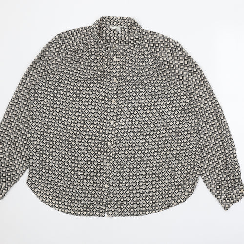 H&M Womens Black Geometric Polyester Basic Button-Up Size M Collared
