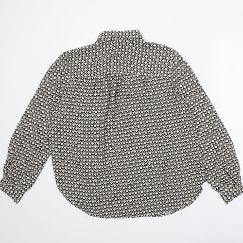 H&M Womens Black Geometric Polyester Basic Button-Up Size M Collared