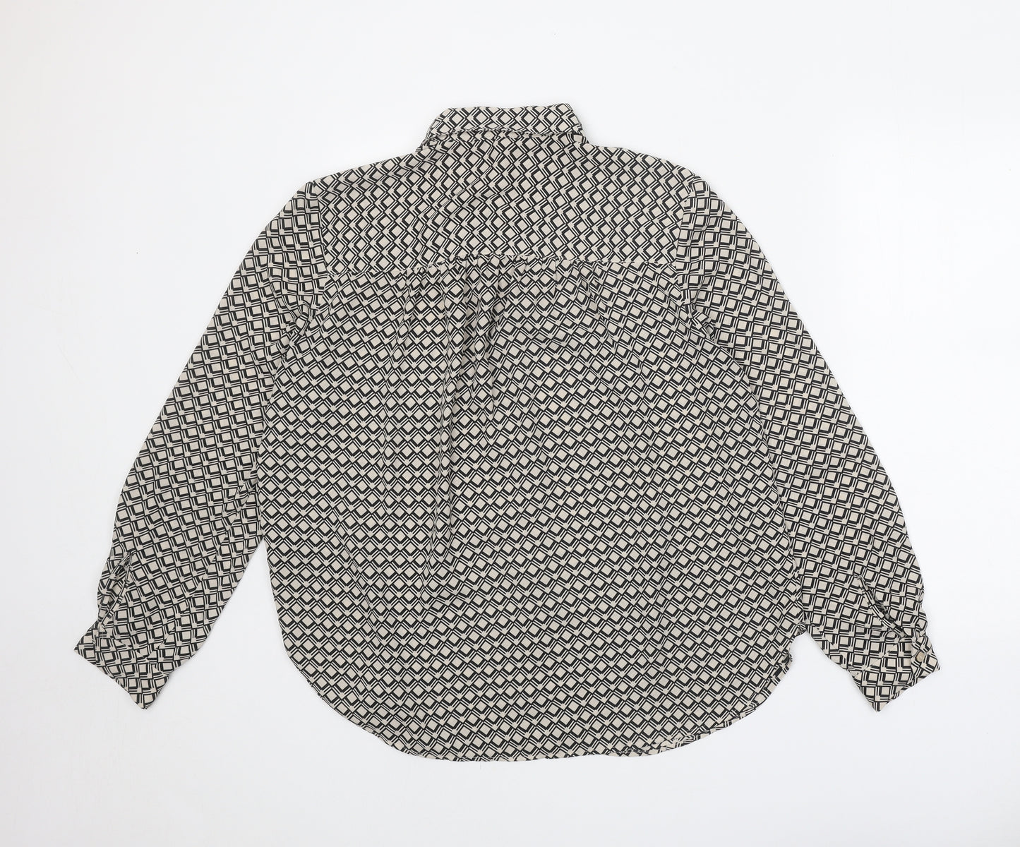 H&M Womens Black Geometric Polyester Basic Button-Up Size M Collared