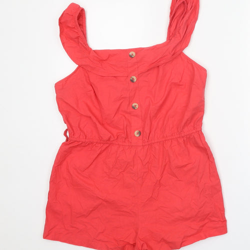 Missguided Womens Red Polyester Romper One-Piece Size 12 Button