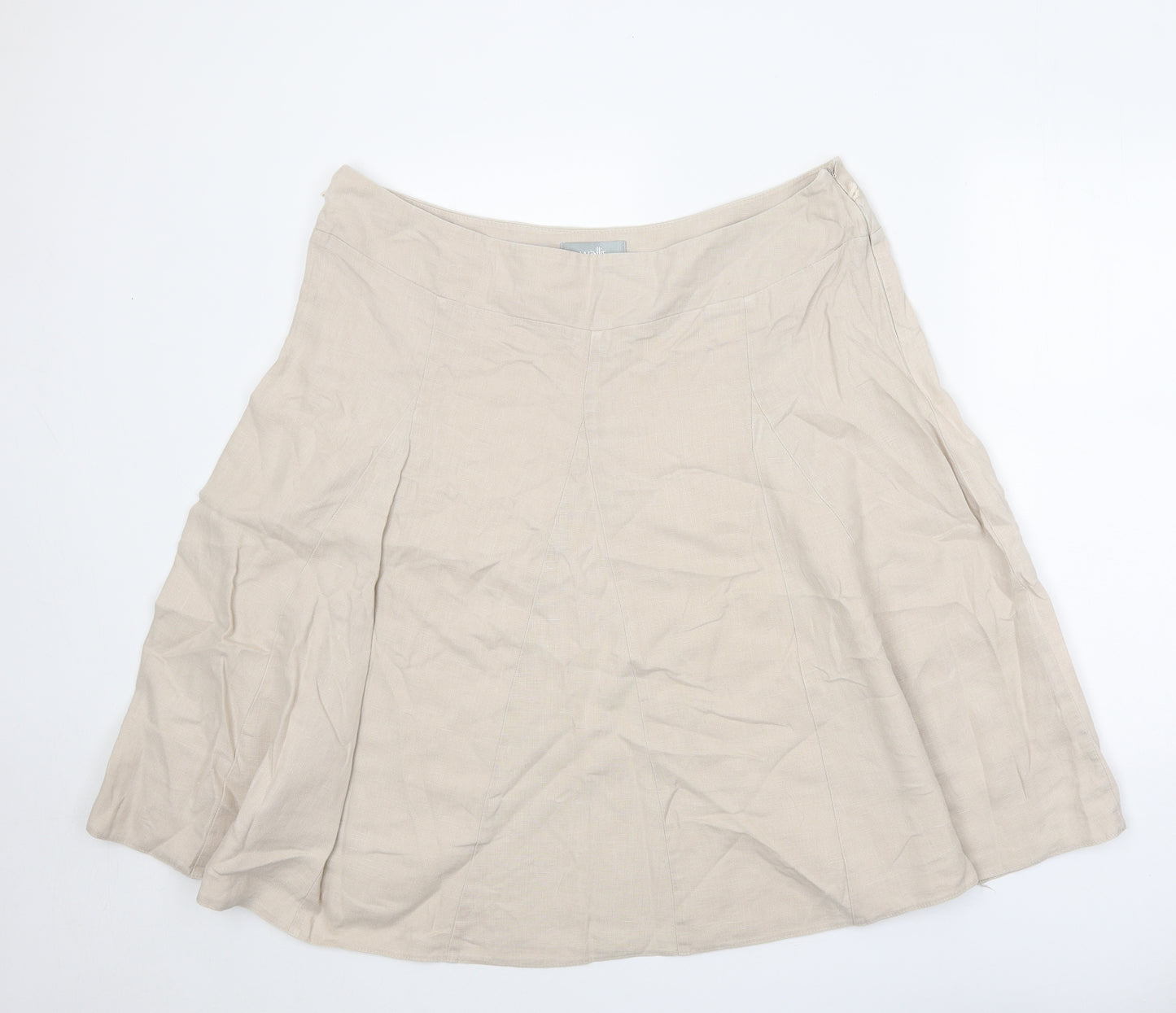 Wallis Womens Beige Linen Swing Skirt Size 18 Zip