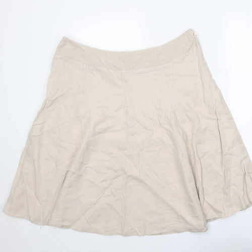 Wallis Womens Beige Linen Swing Skirt Size 18 Zip