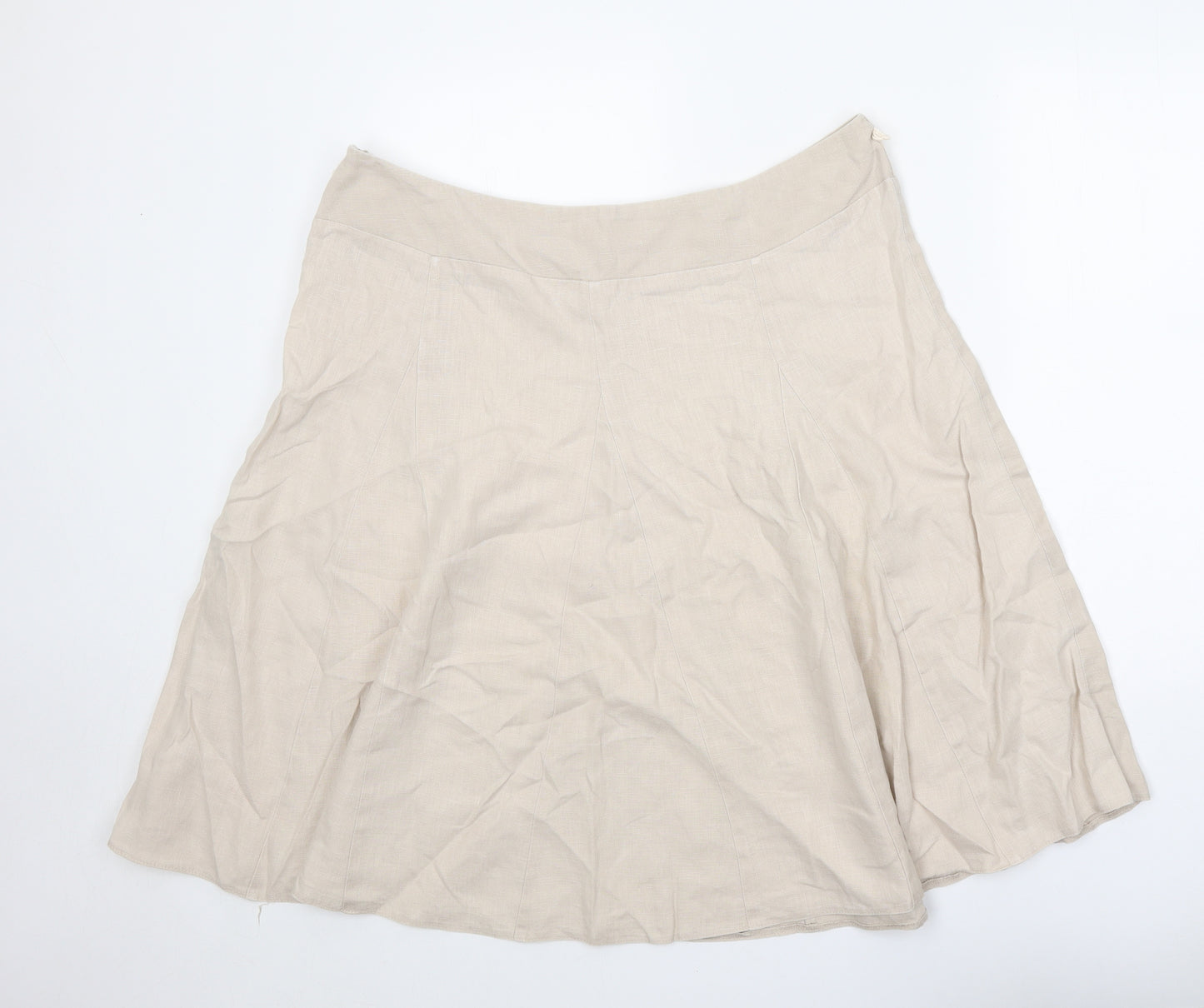 Wallis Womens Beige Linen Swing Skirt Size 18 Zip