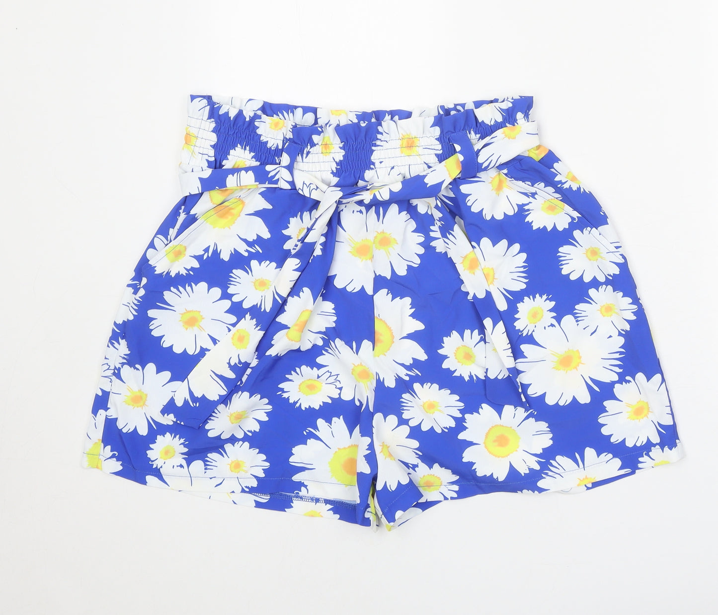 Pink Vanilla Womens Blue Floral Polyester Bermuda Shorts Size 14 Regular Tie