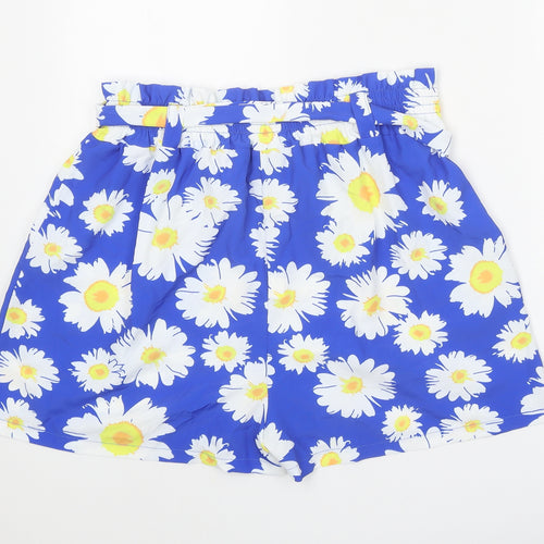Pink Vanilla Womens Blue Floral Polyester Bermuda Shorts Size 14 Regular Tie