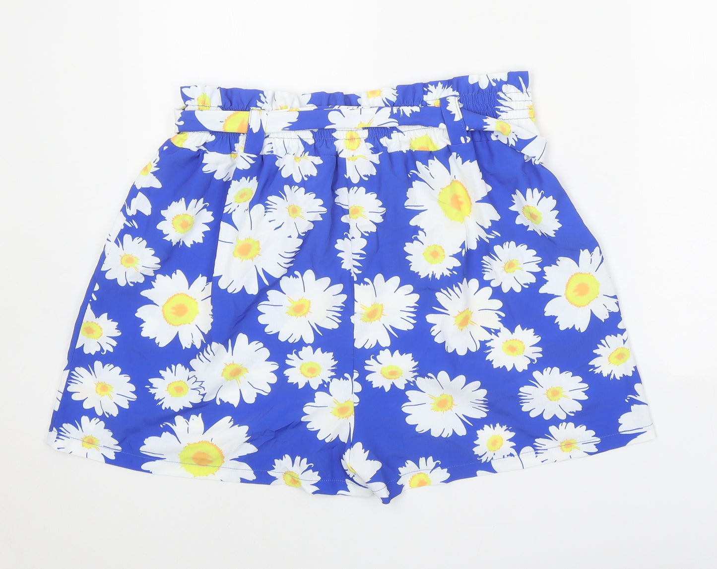 Pink Vanilla Womens Blue Floral Polyester Bermuda Shorts Size 14 Regular Tie
